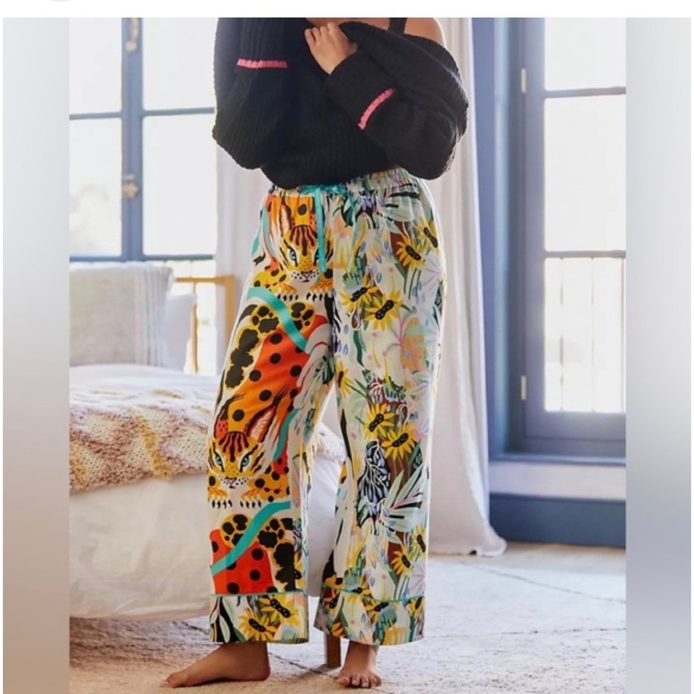 Marcos Navarro Anthropologie Wild Cat Sunflower Pajama Pants XL Cotton Modal